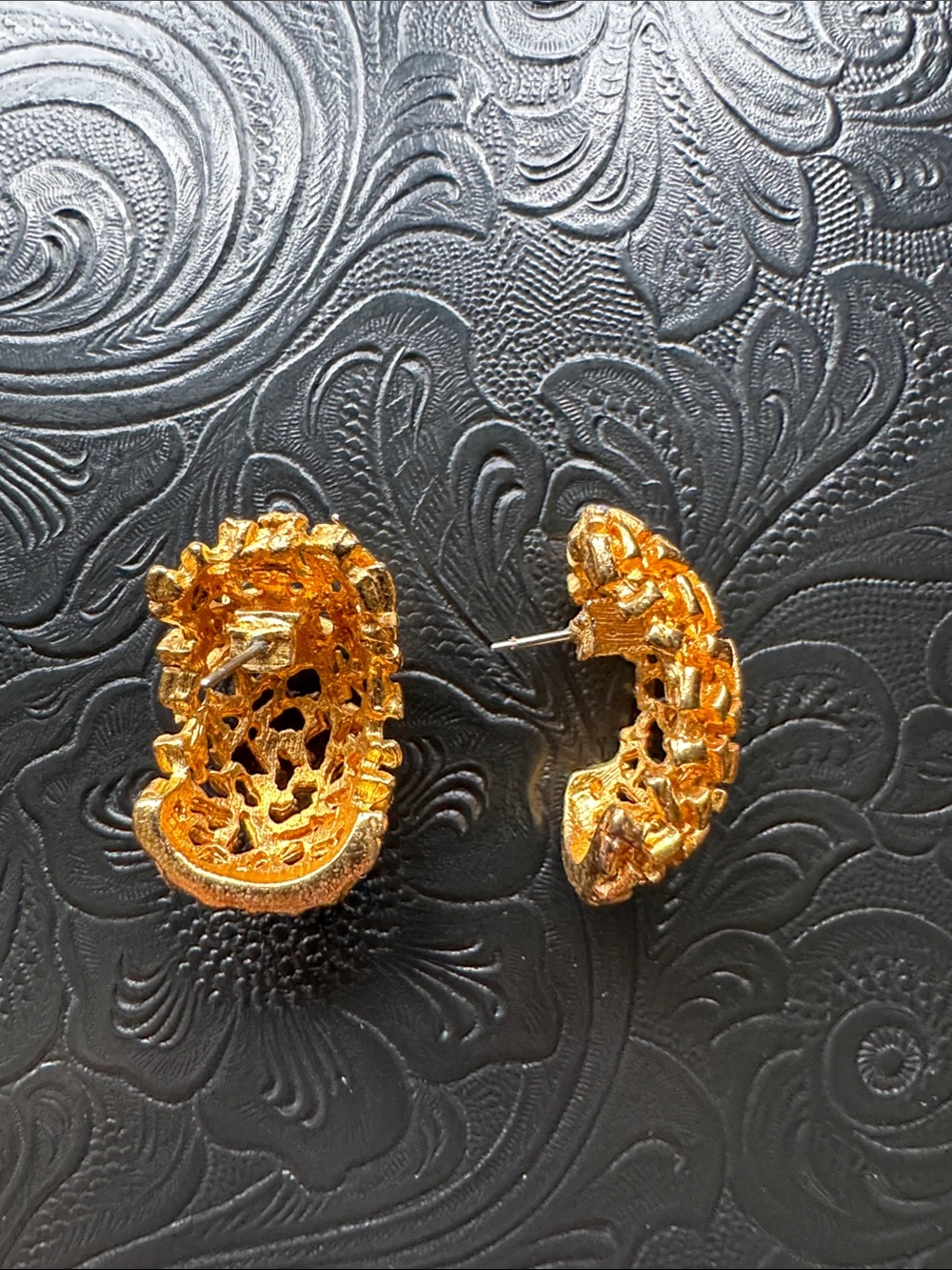 Gold Tone Half Moon Earrings - Picture 3 of 4